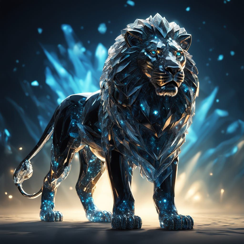 Crystal Lion 3D Render with Gemstone Sparkles