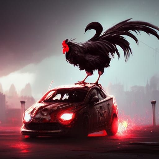 Cute Zombie Chicken Car in Dark Fantasy Style