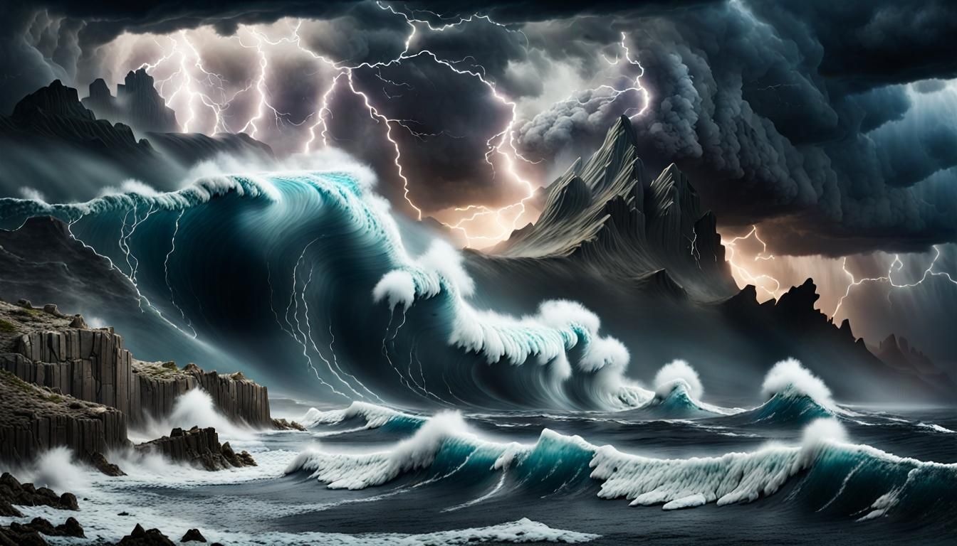 Stormy Post-Apocalyptic Ocean in Dramatic Lighting