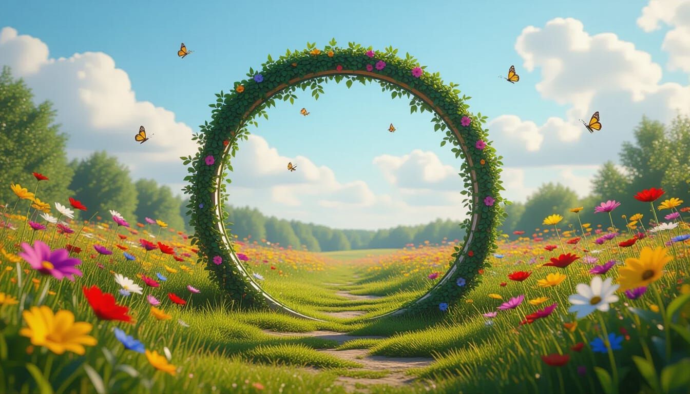 Portal to a Flower Meadow in Hyper-Realistic Style