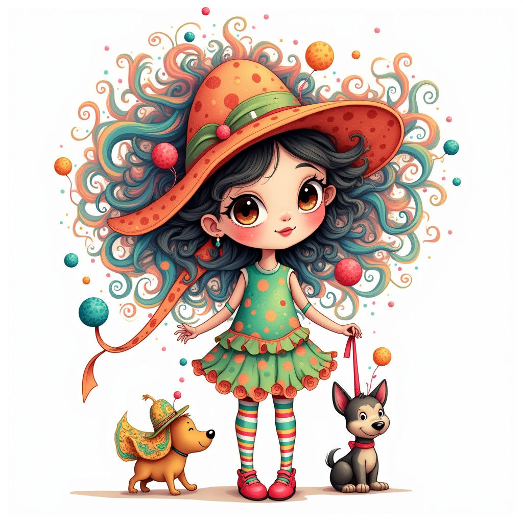 Vibrant Anime-Inspired Girl with Swirling Hair and Whimsical...