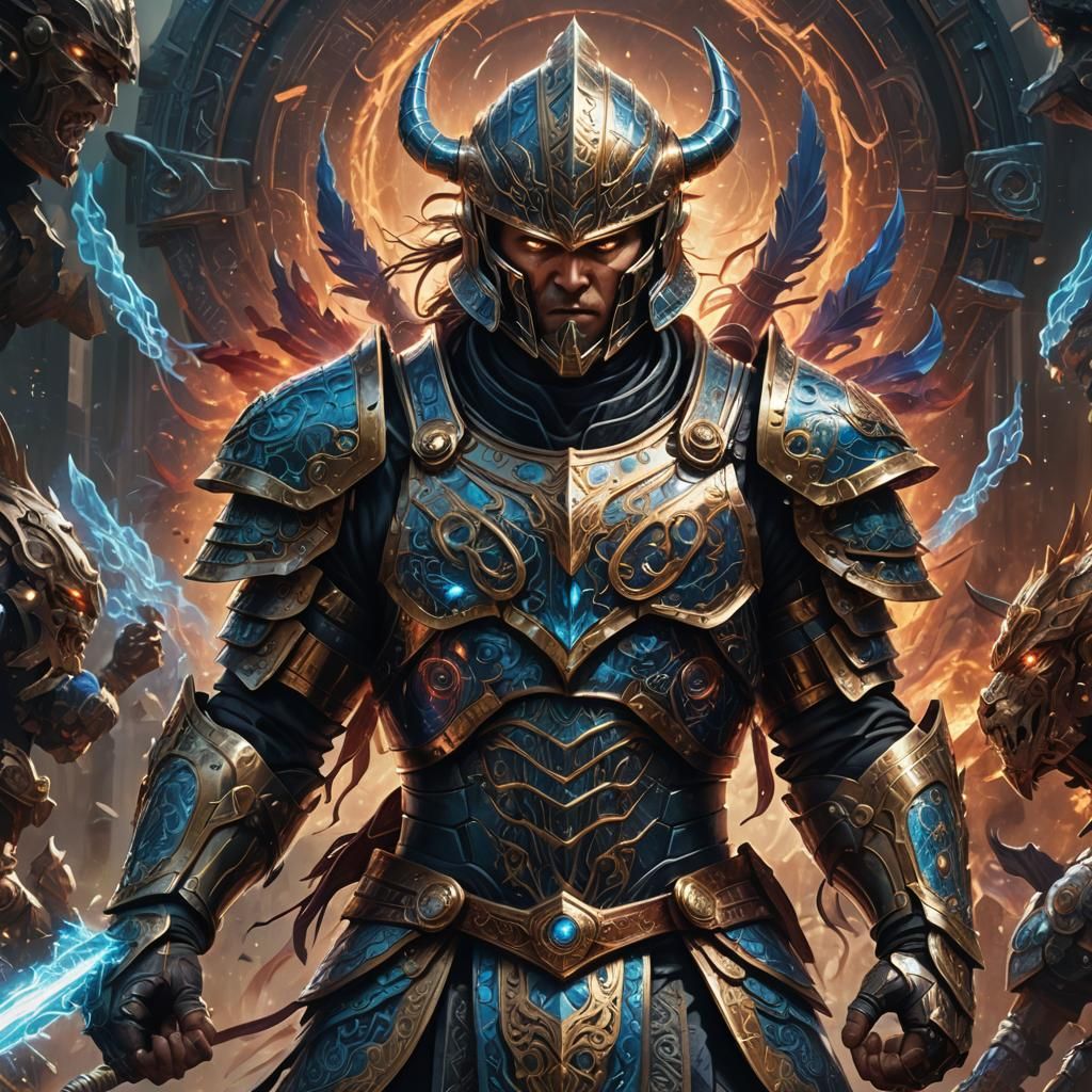 Armored Warrior Unleashing Energy in Sci-Fi Fantasy