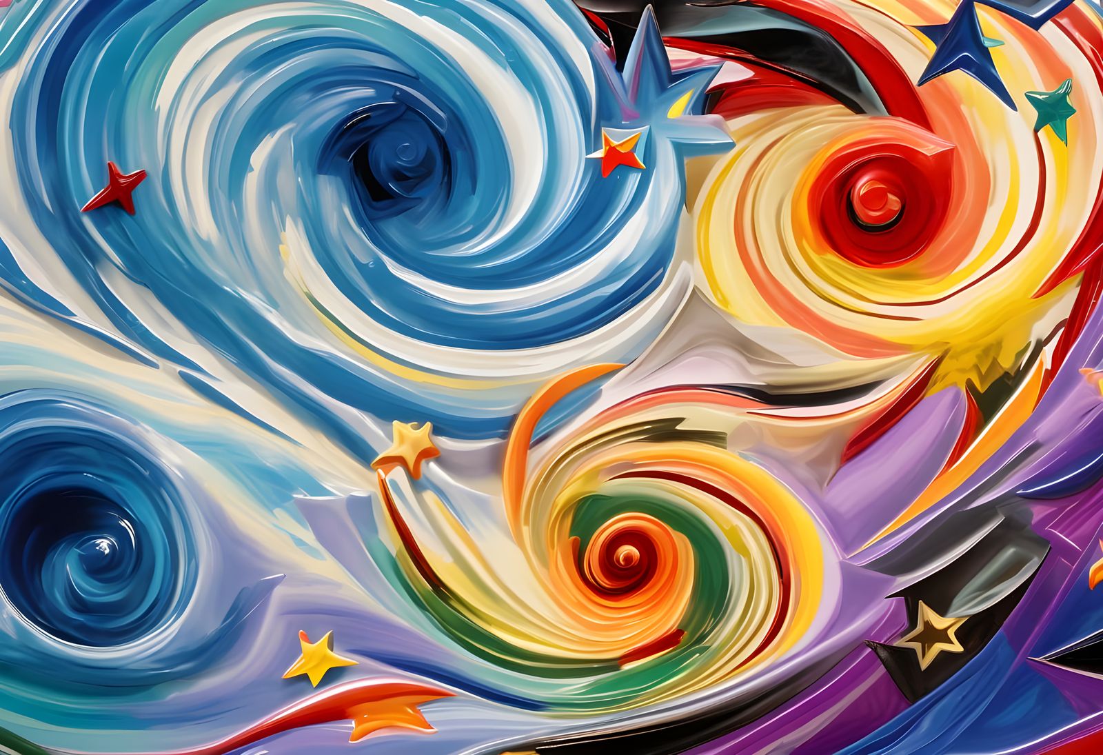 Vivid 3D Paint Maelstroms with Swirling Stars