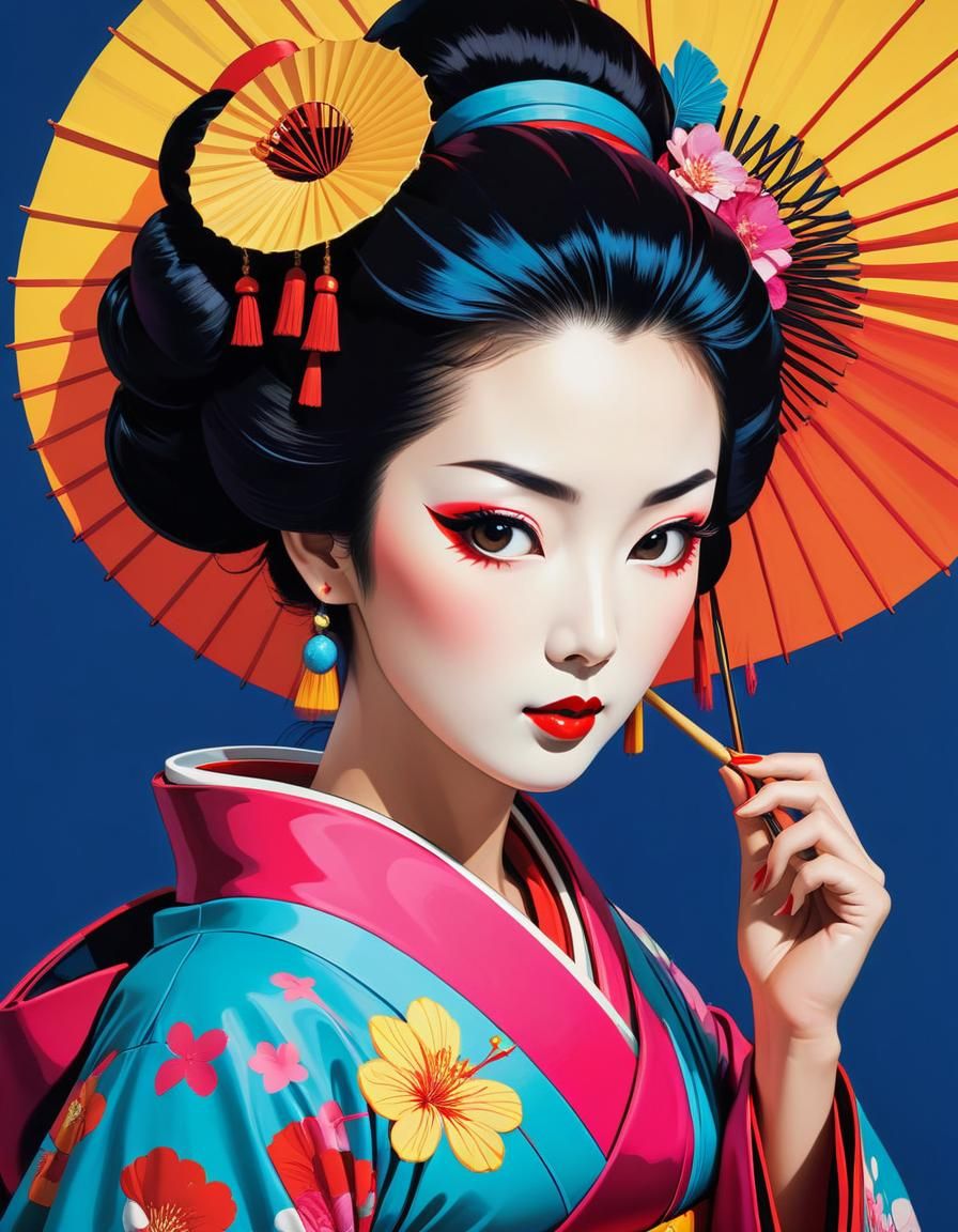 Pop Art Geisha Portrait in Vibrant Colors