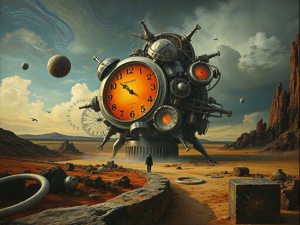 Surreal Landscape with Melting Clocks and Distorted Reality