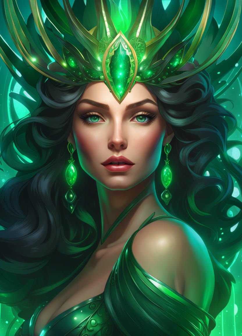 Beautiful Sea Queen Portrait in Watercolor Art Style