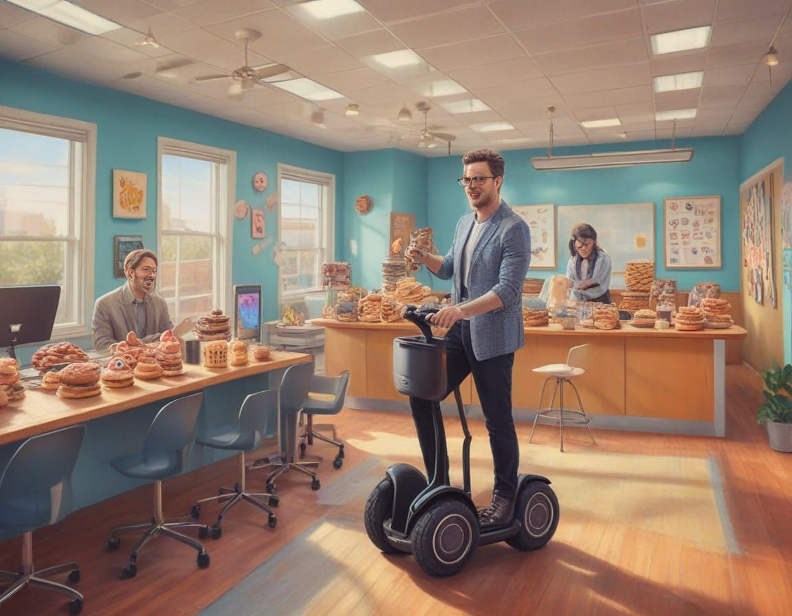 Whimsical Concept Art of Coworker Handing Out Donuts