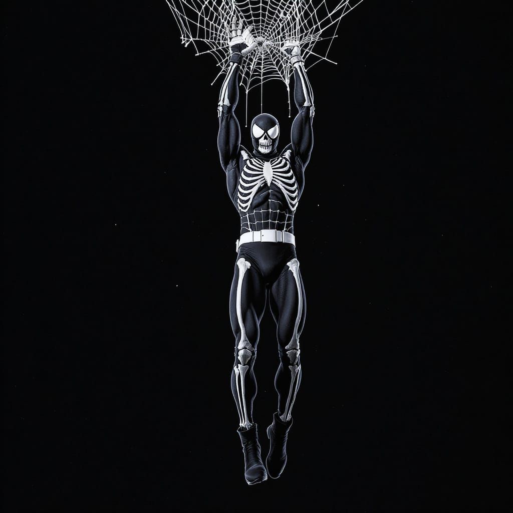 Masked Spider-Man Descending on Web