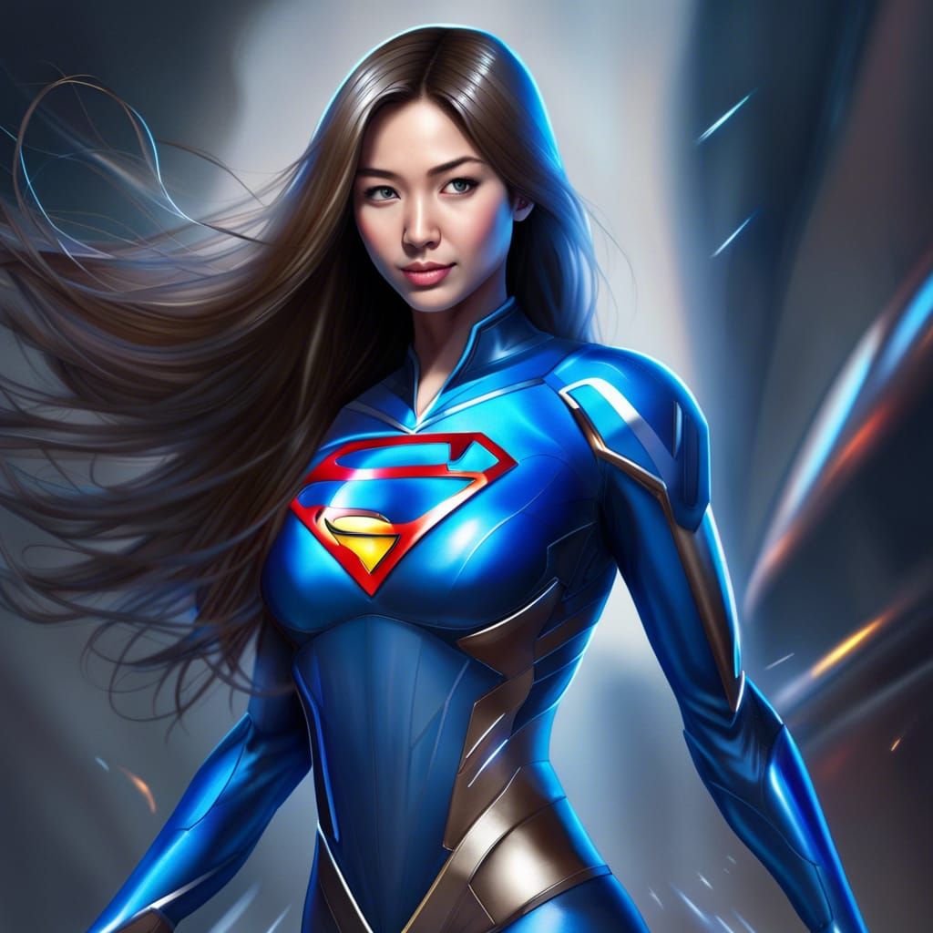 Asian Woman in Futuristic Superhero Suit