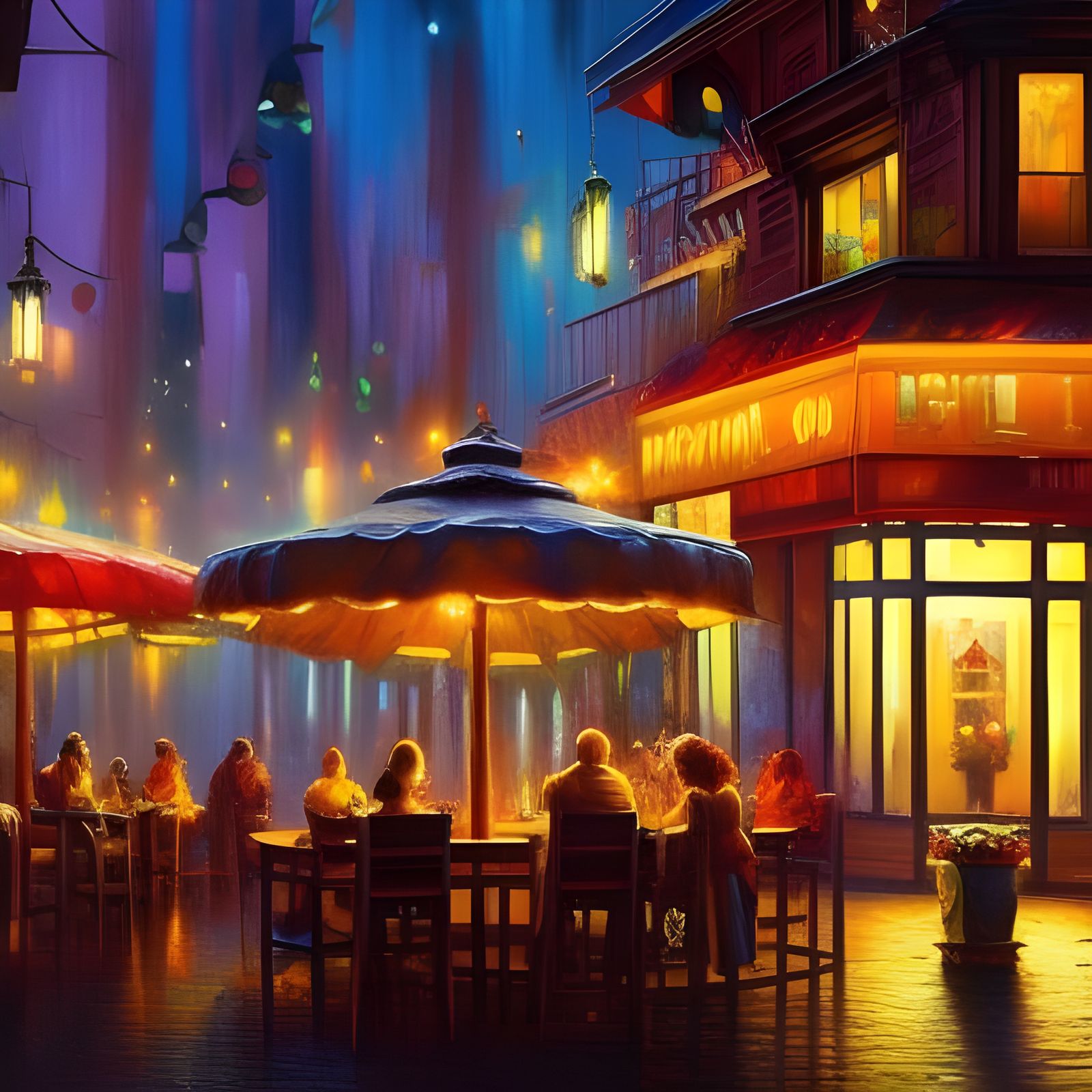 Lively Coffee Shop Scene in Detailed Digital Art