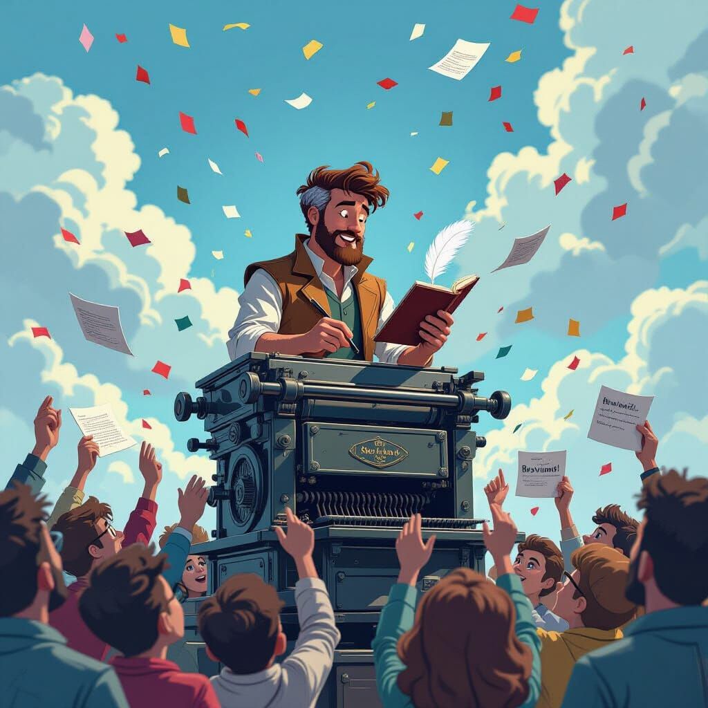 Cartoon Poet Prints Poems in the Sky