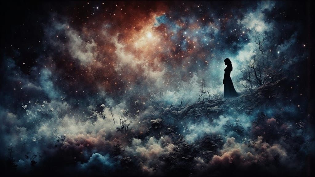 Ethereal Woman Emerges from Dark Fantasy Swamp Dreamscape