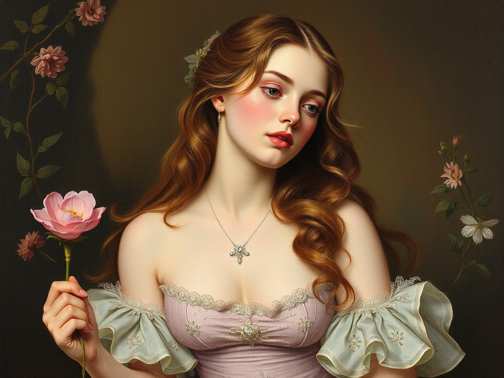 Pre-Raphaelite Painting of a Girl in Pink