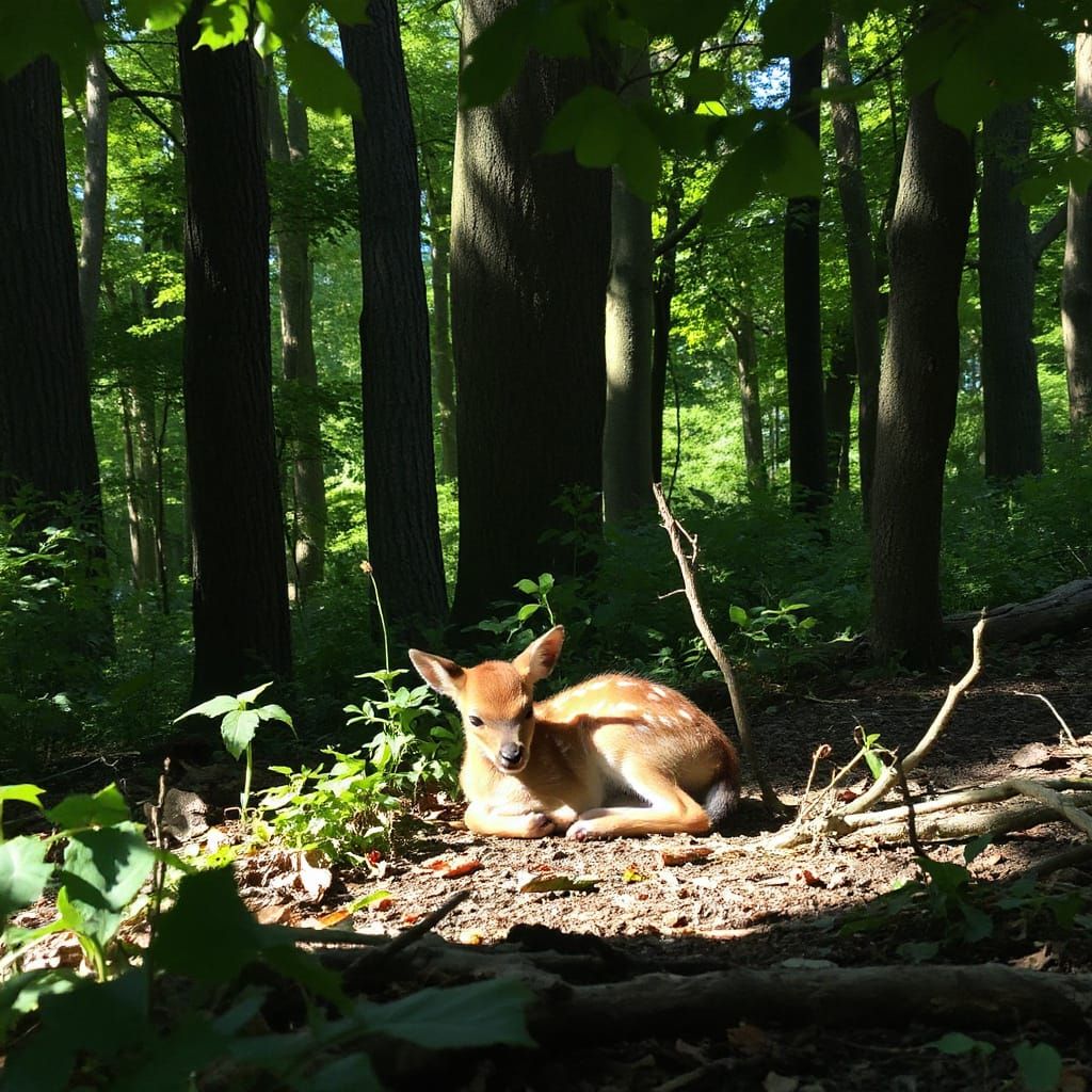 Sleeping Fawn in Forest of Dappled Light