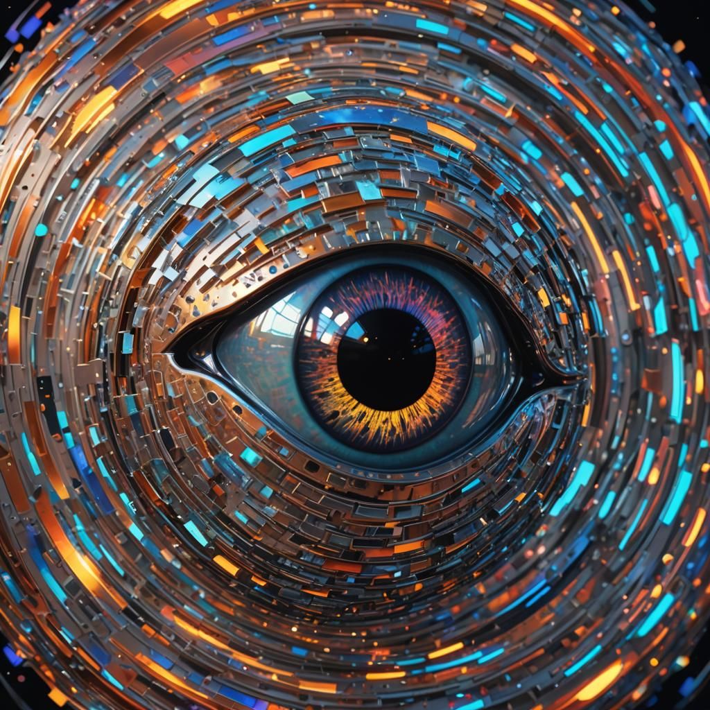 Holographic Chrome Eyeball with Fire, Digital Art