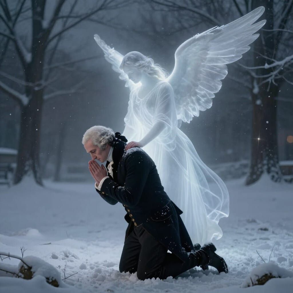 Washington in Prayer at Valley Forge with Angel