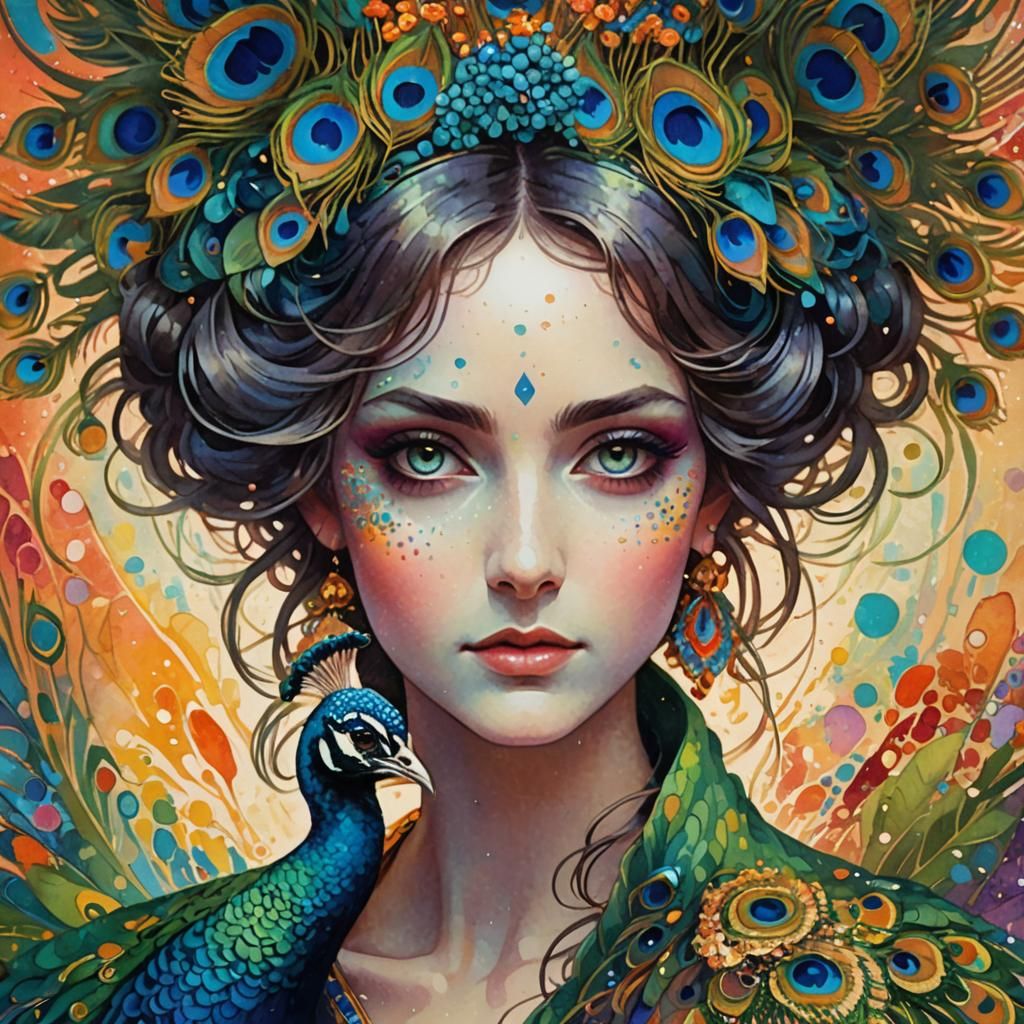 Peacock Portrait in Art Nouveau Style