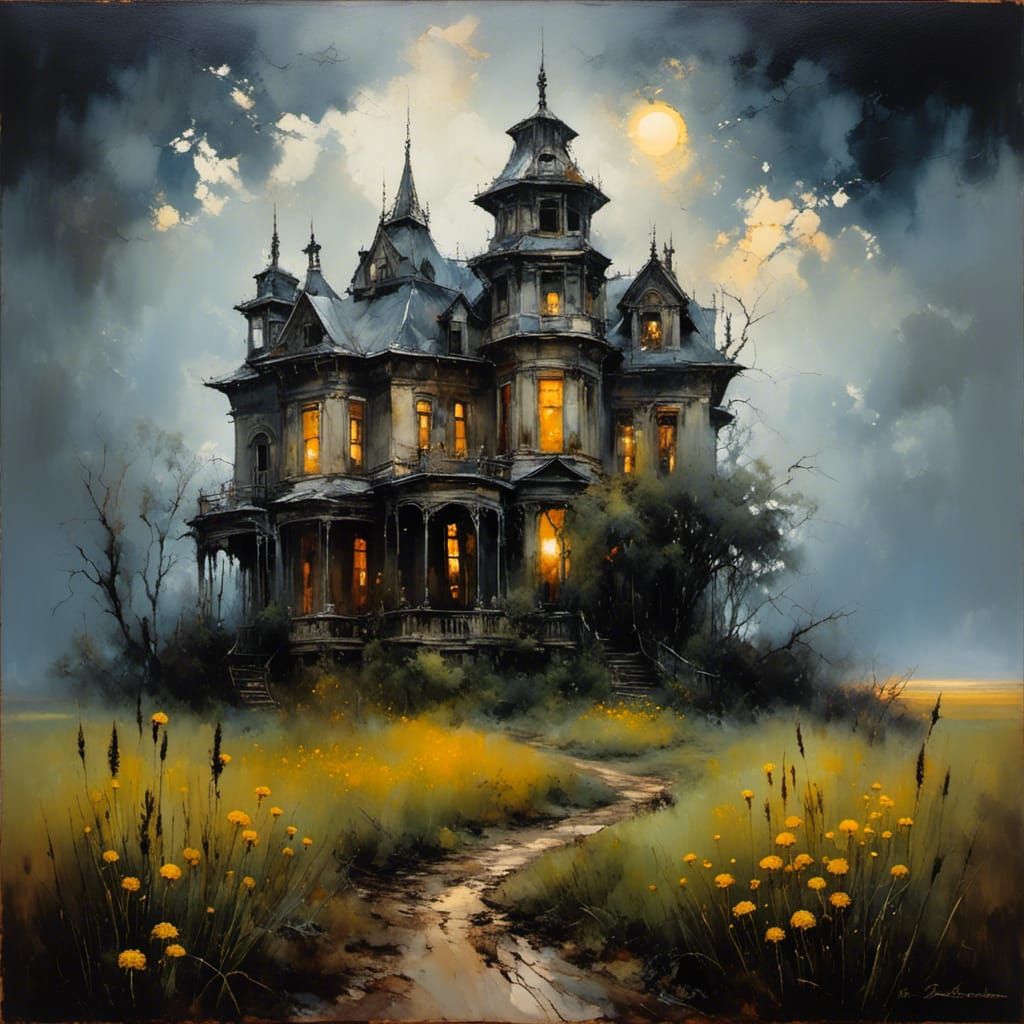 Eerie Victorian Mansion in Gothic Surrealism Style