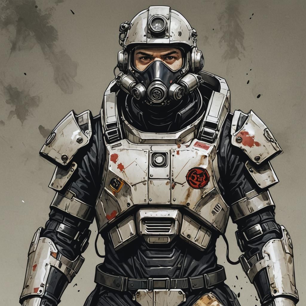 Man in power armor, art of Kevin long, a masterpiece