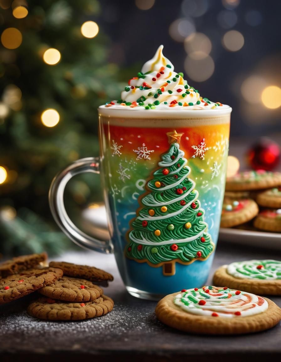 Festive Christmas Tree Latte Art in Coffee Shop