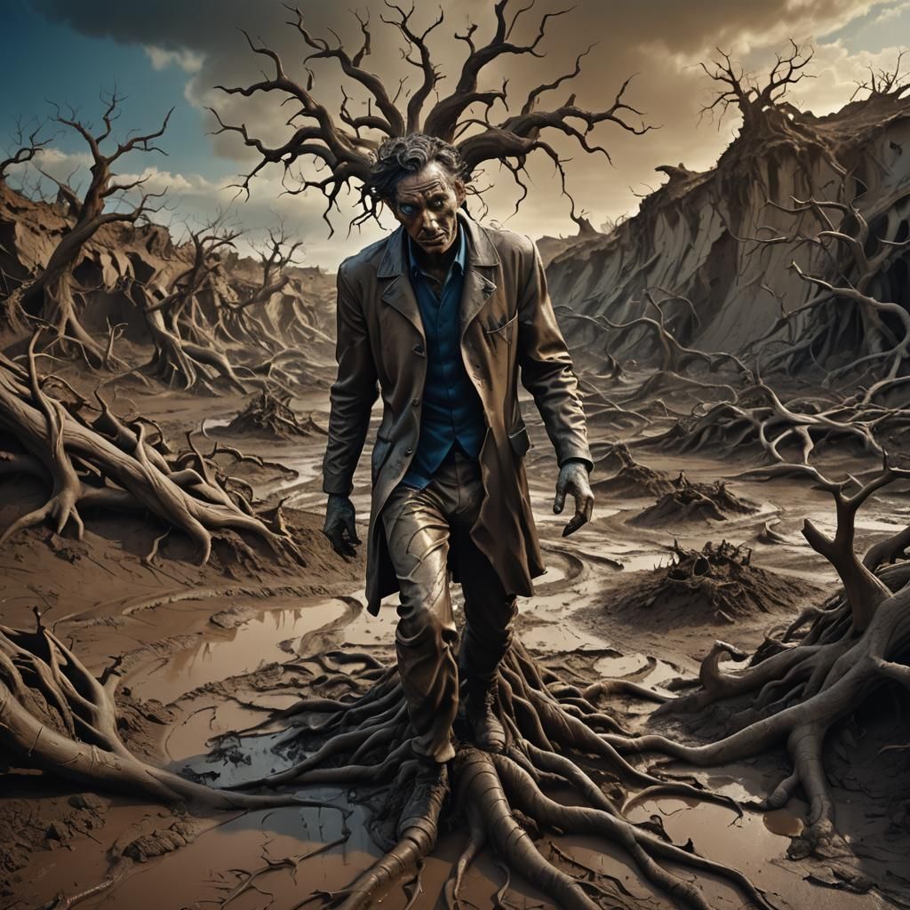 Mud Man in Surreal Organic Landscape, Matte Painting