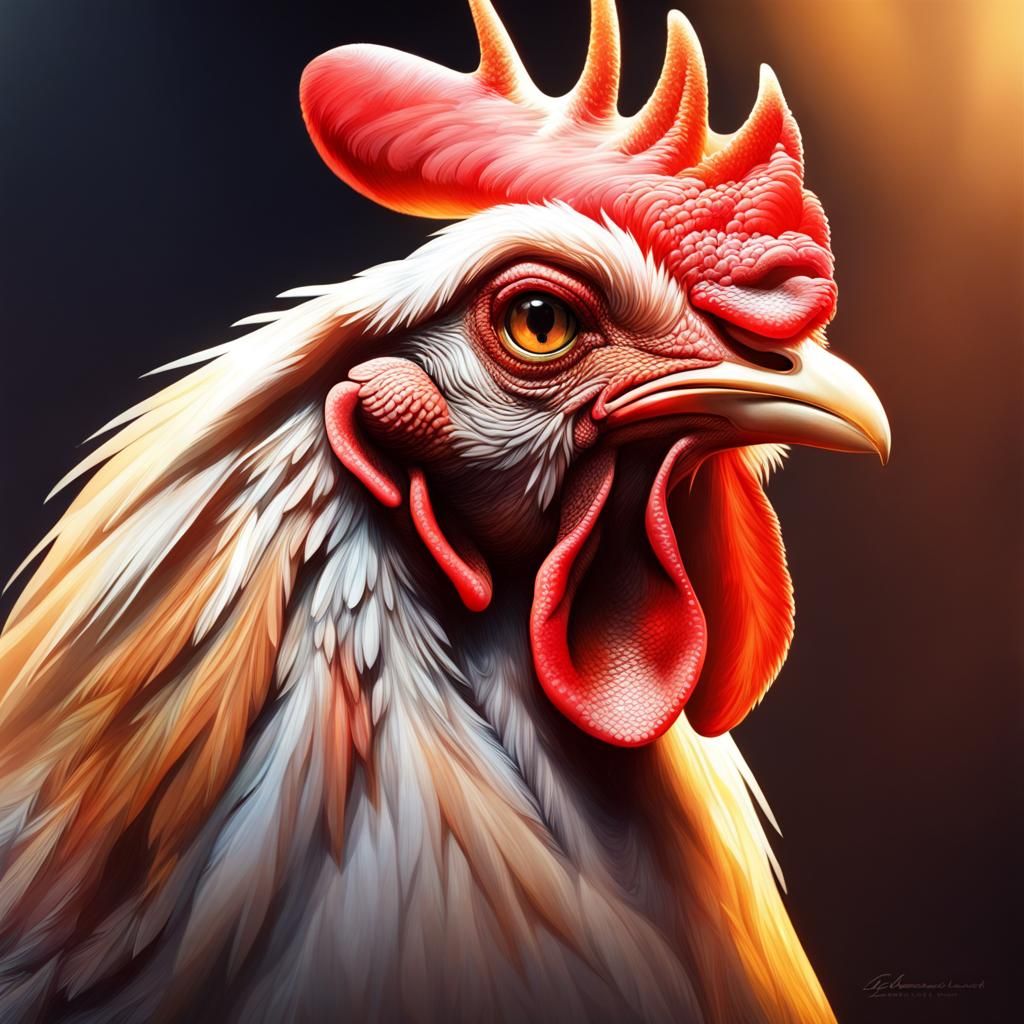 Majestic Chicken in Hyperrealistic Splash Art