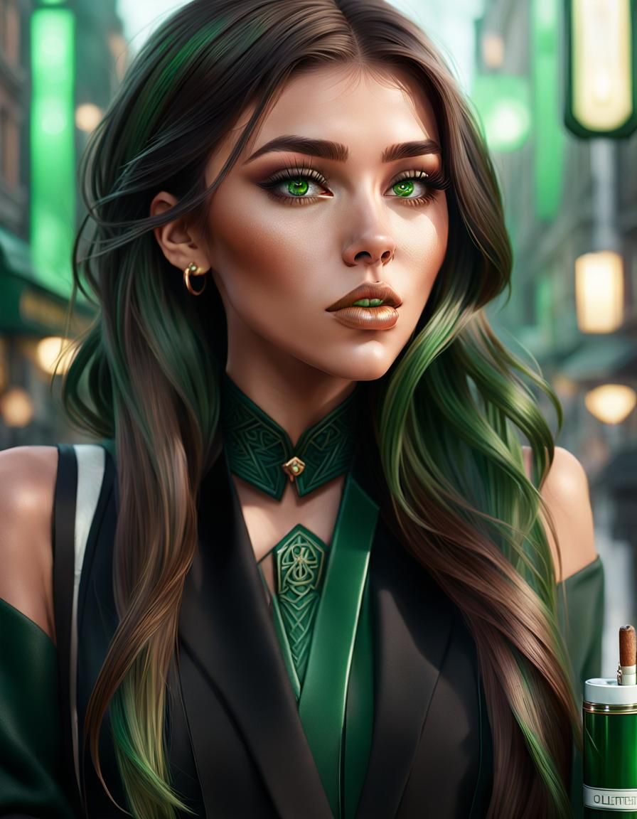Ombre Haired Girl with Green Eyes: Digital Painting