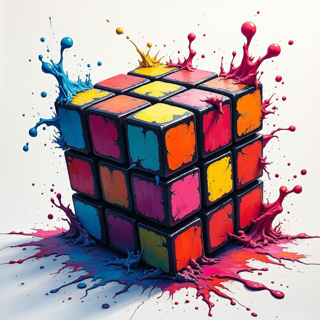 Melting Rubik's Cube in Graffiti Art Style
