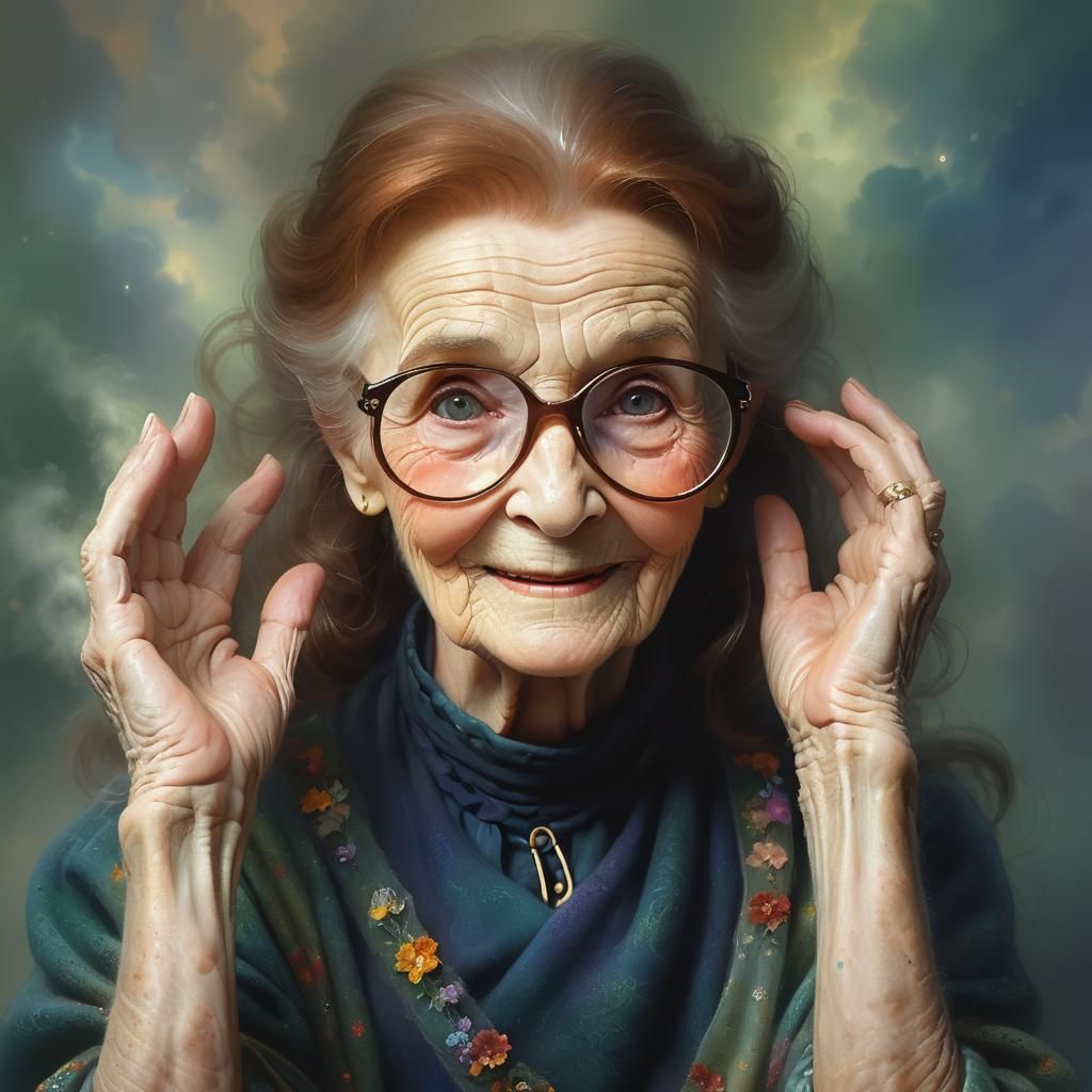 Ethereal Portrait of a Happy Old Lady