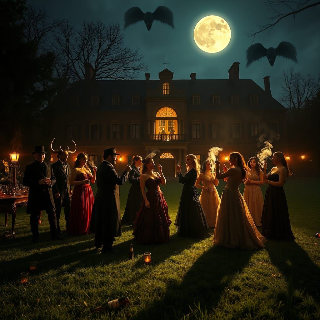 Eerie Victorian Garden Party Under Moonlight
