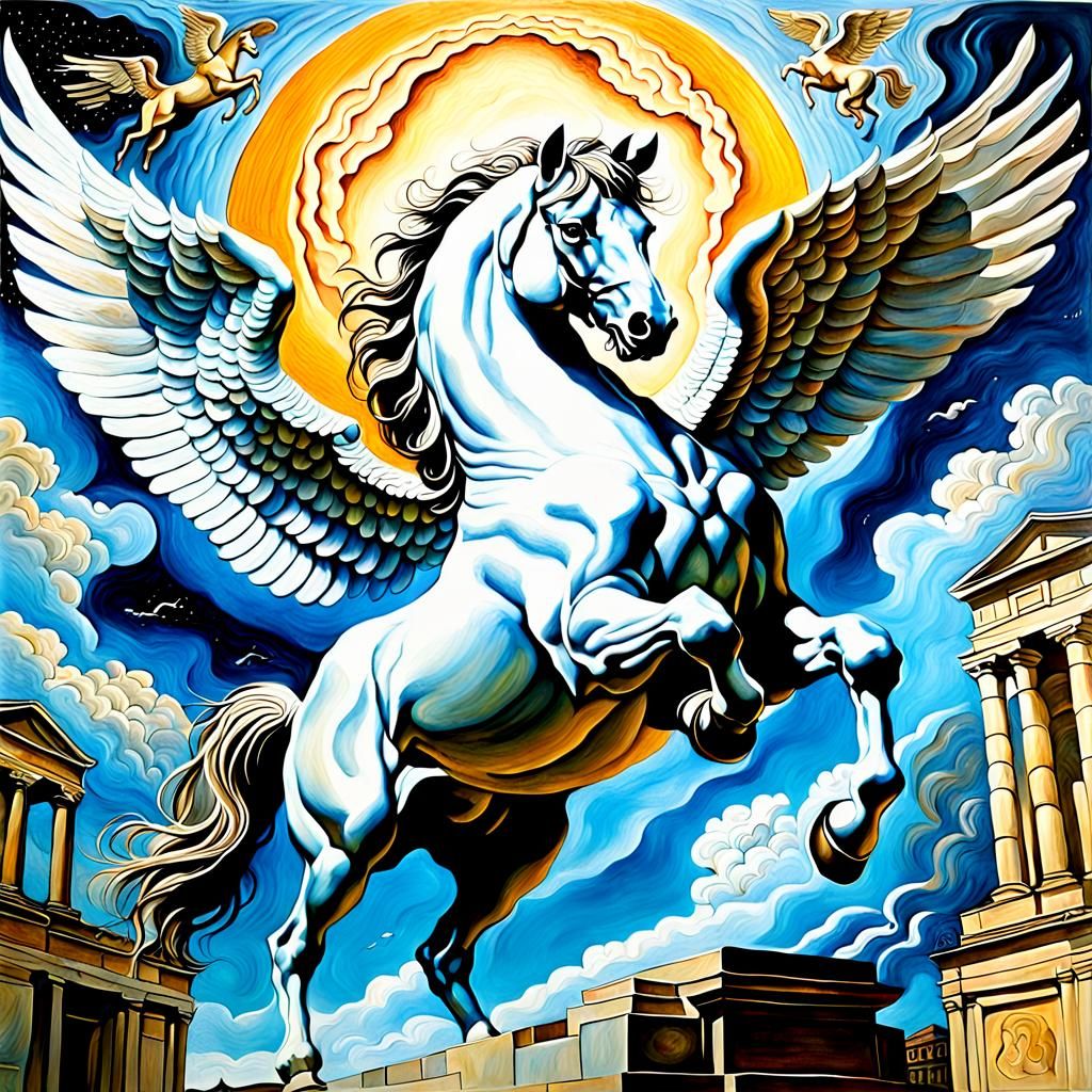 Pegasus on Mount Olympus: Oil Gouache 3D Rendering