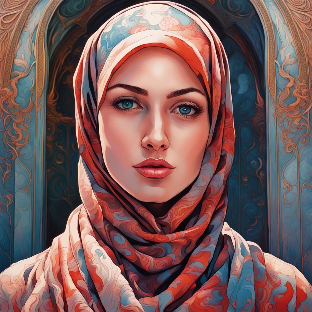 Gorgeous Woman in Hijab: Detailed Digital Art