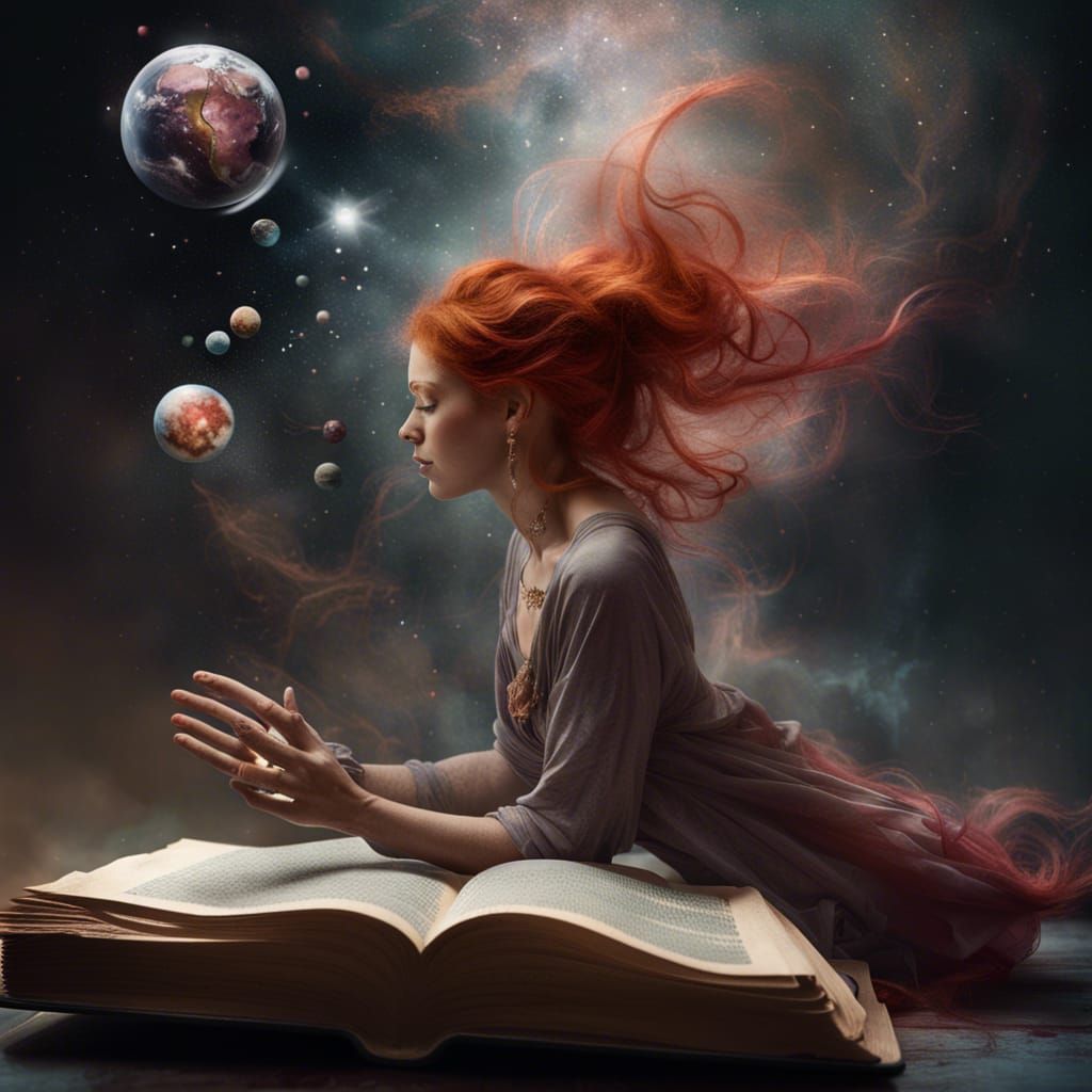 Redhead Dancer in Galaxy World: Digital Illustration