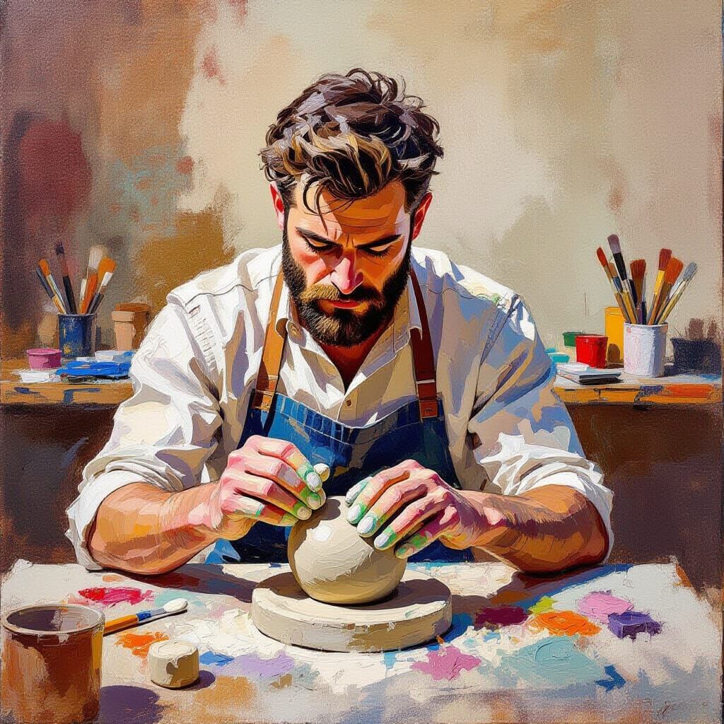 Sculpting Clay Hands in Gouache Watercolor Style