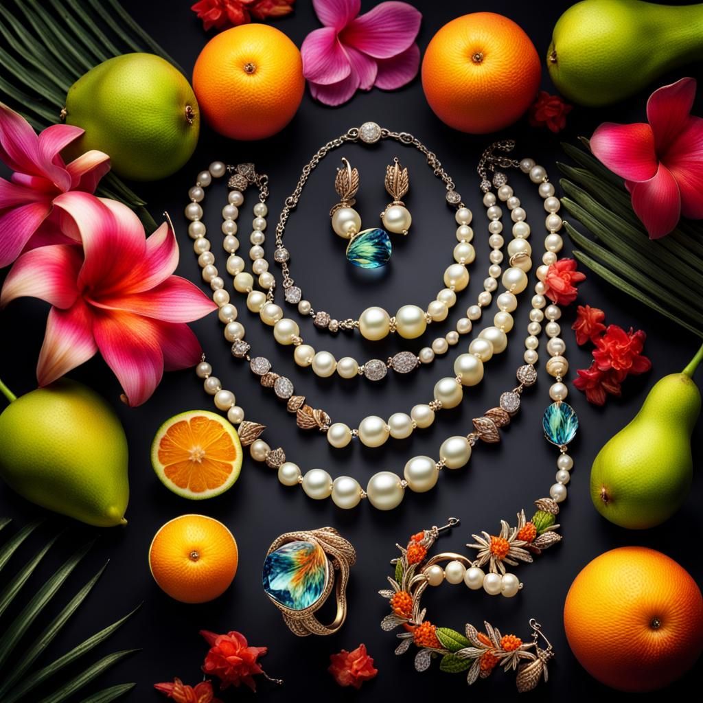 Glowing Jewelry with Aquarium Flowers, Hyperrealistic