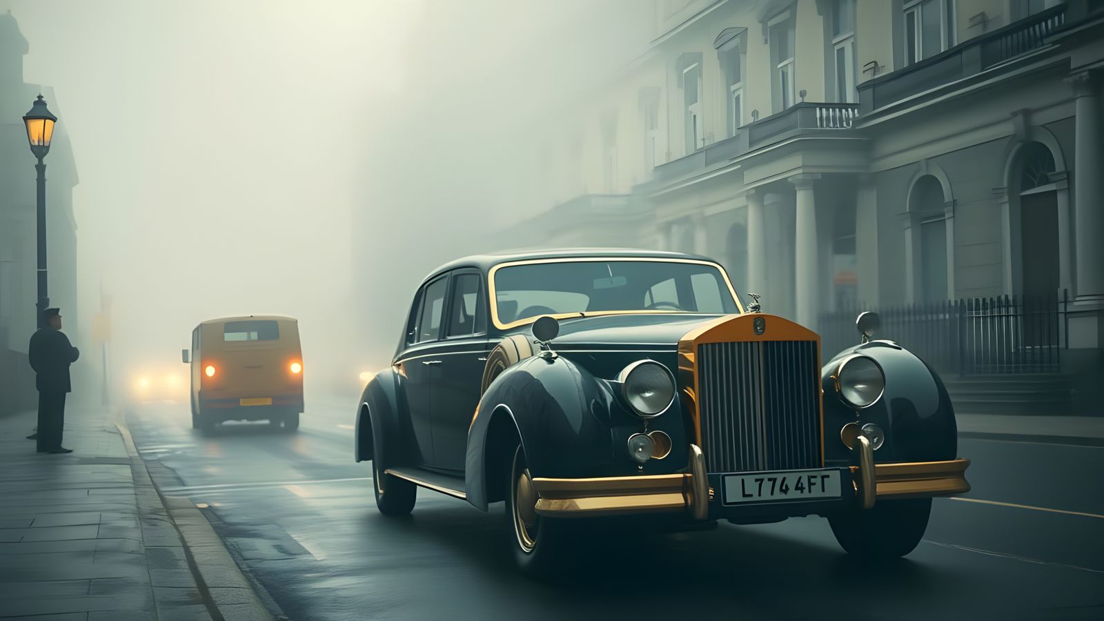 Vintage Limousine on Foggy London Street in HDR