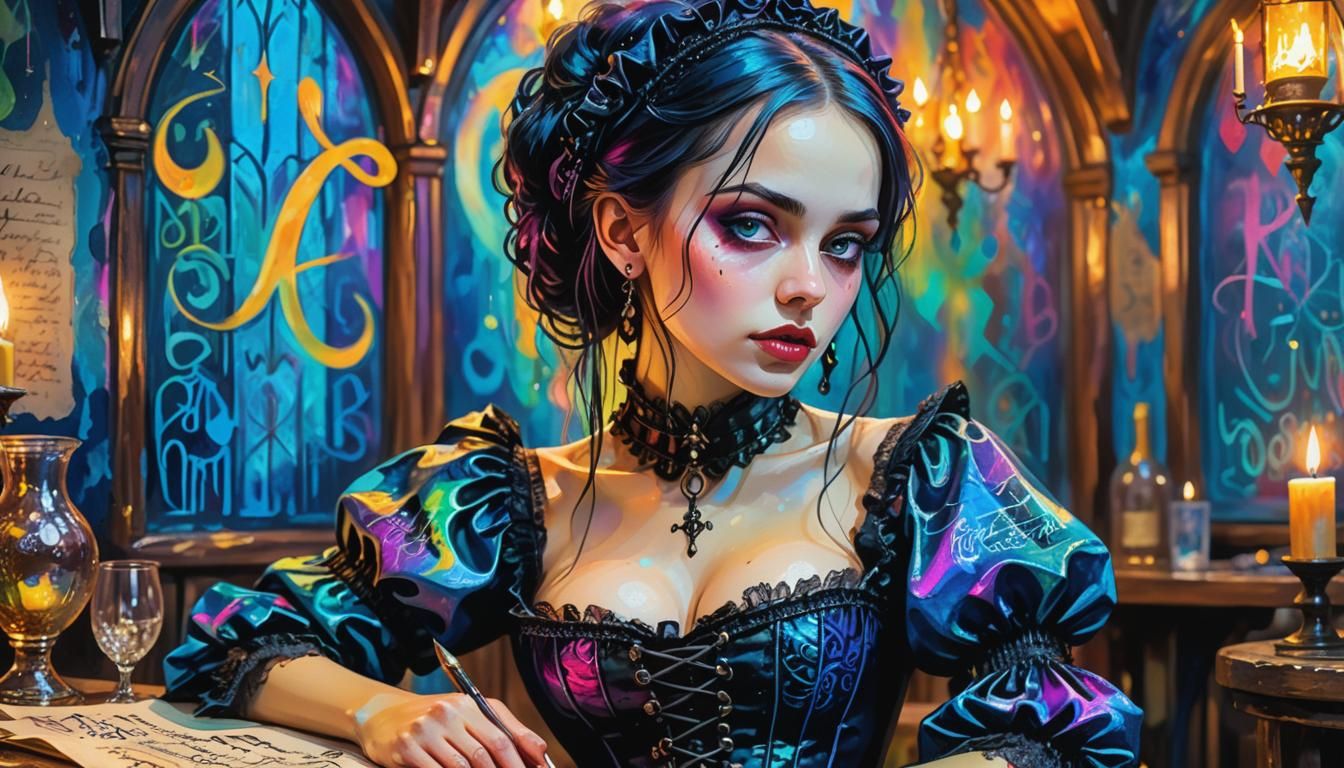 Gothic Tavern Portrait in Expressionist Impasto Style