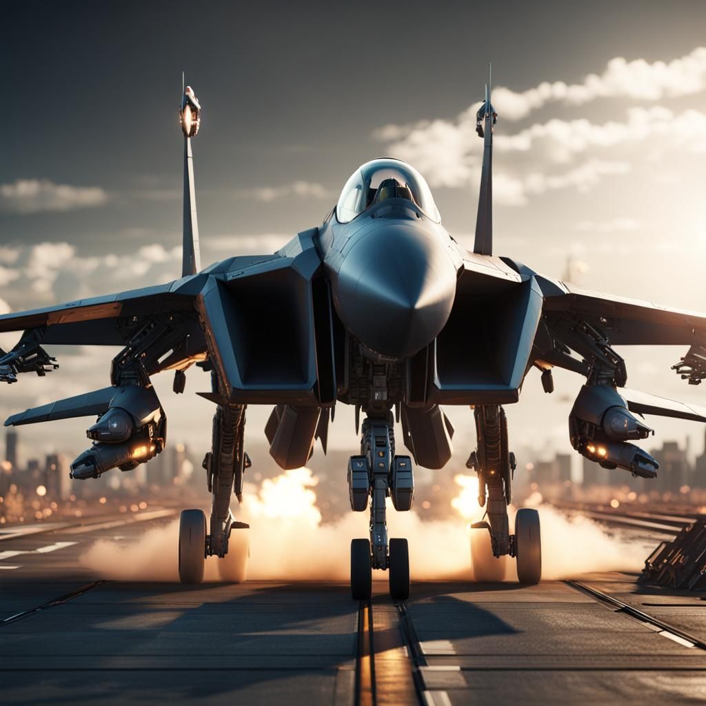 F-15 Fighter Jet with Mechs in Sci-Fi Scene