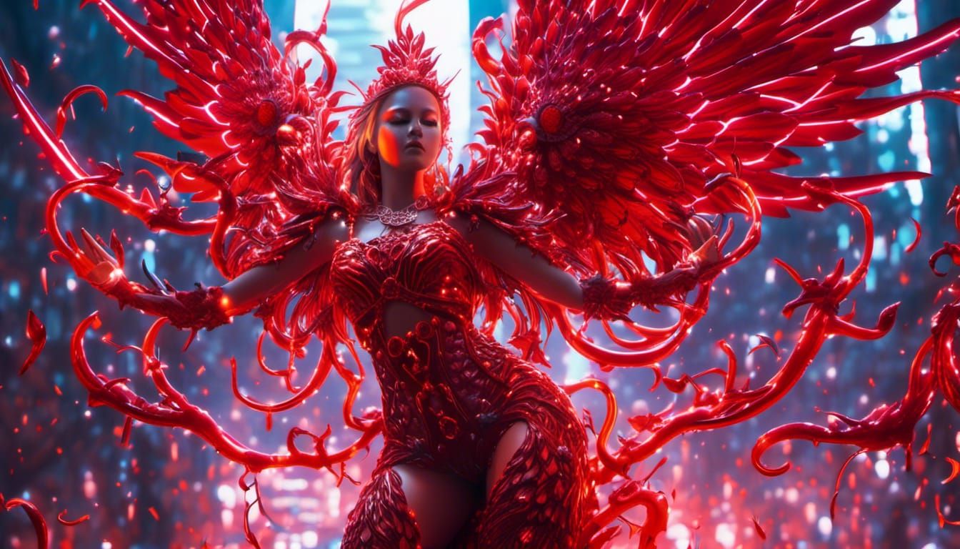 Glowing red Phoenix woman