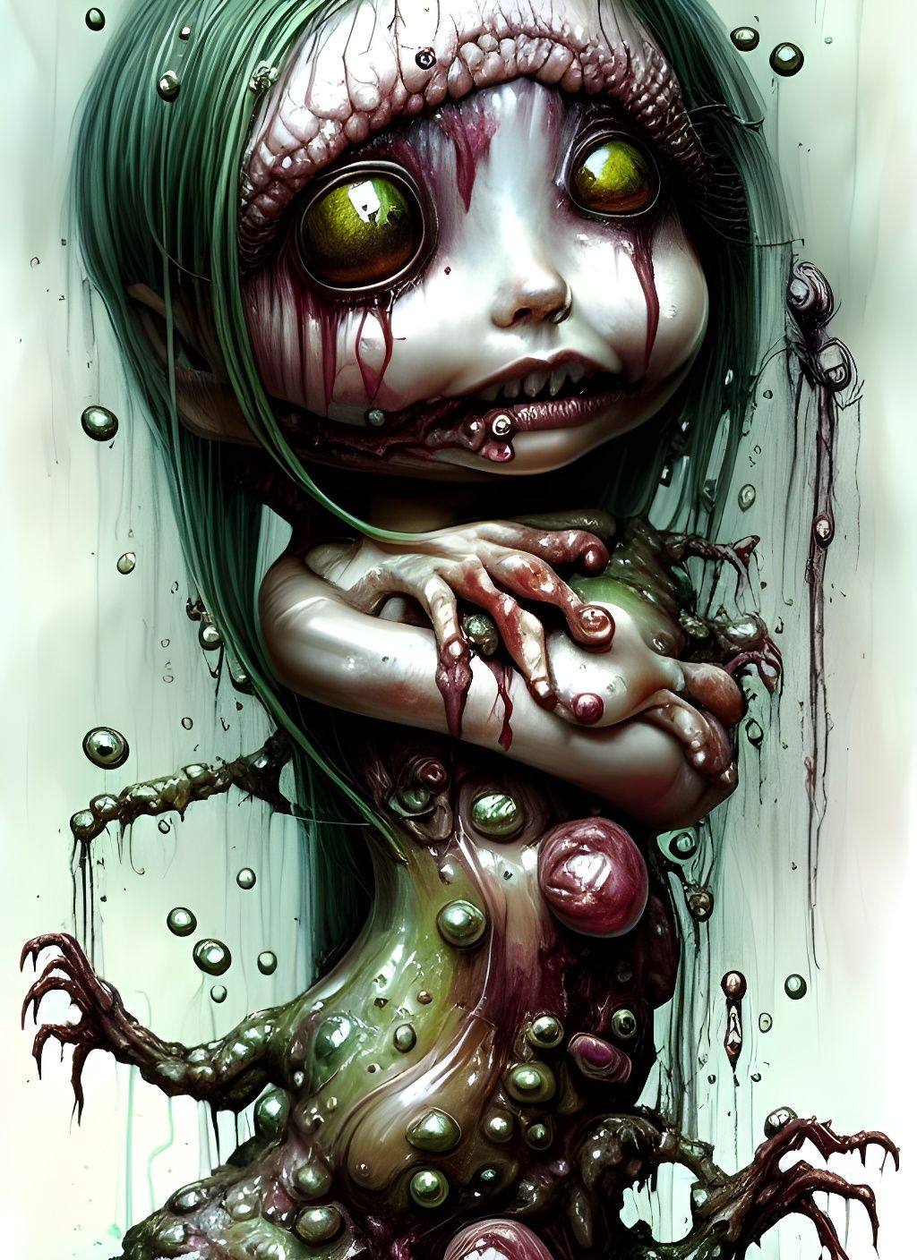 Sinister Chibi Slug Girl in Gouache Style