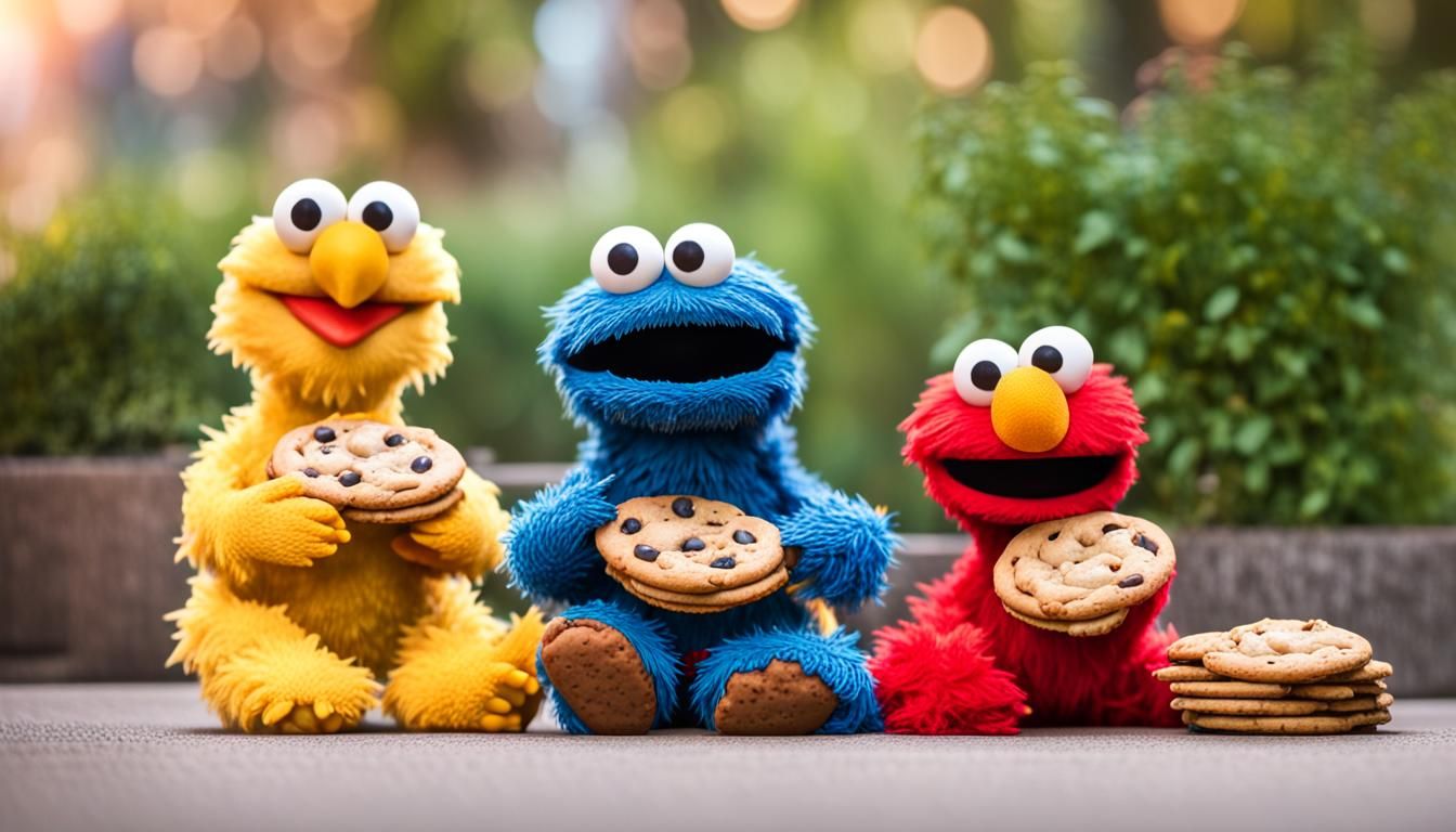 Big Bird, Cookie Monster and Elmo