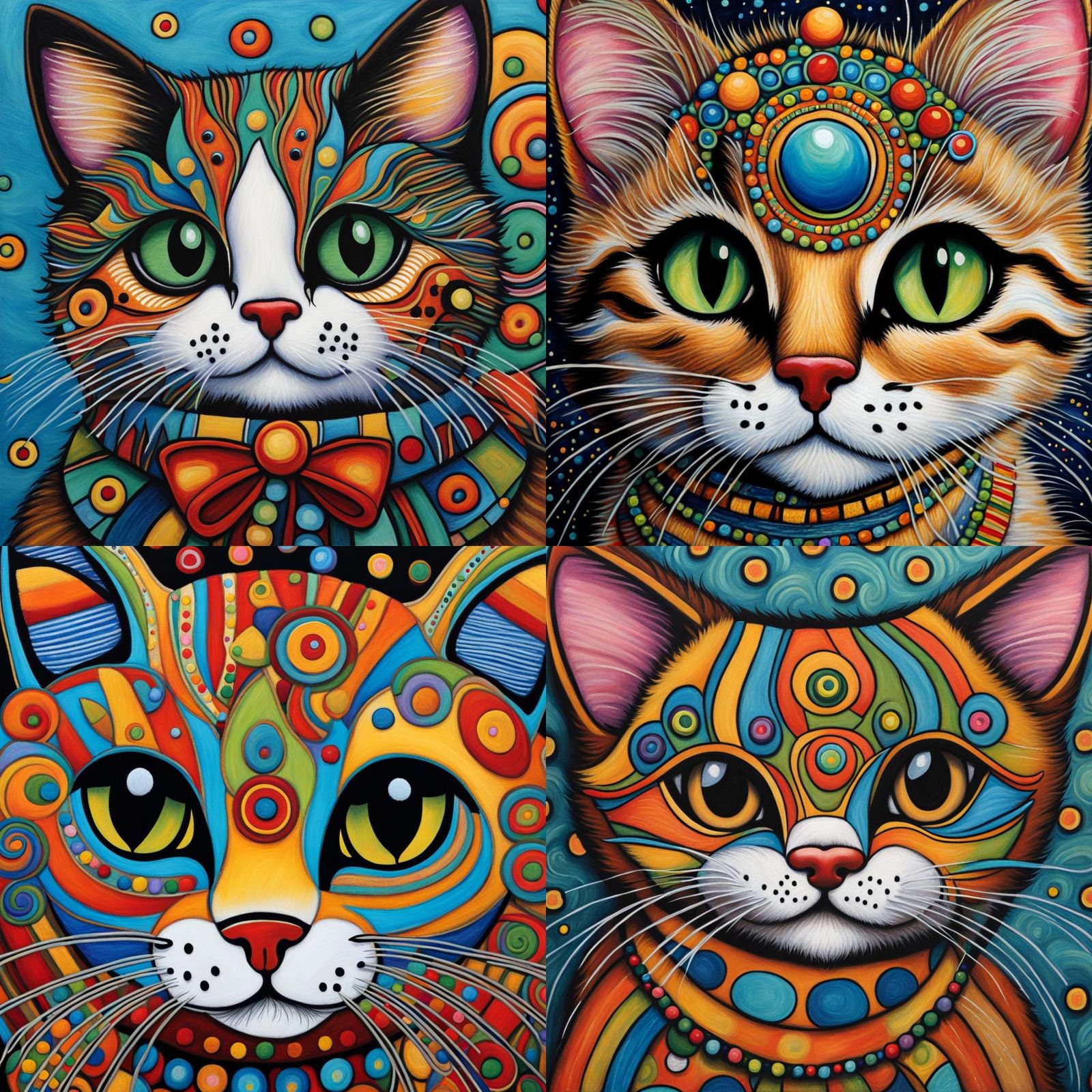 Folk Art Kitten Clown in Mixed Media Style