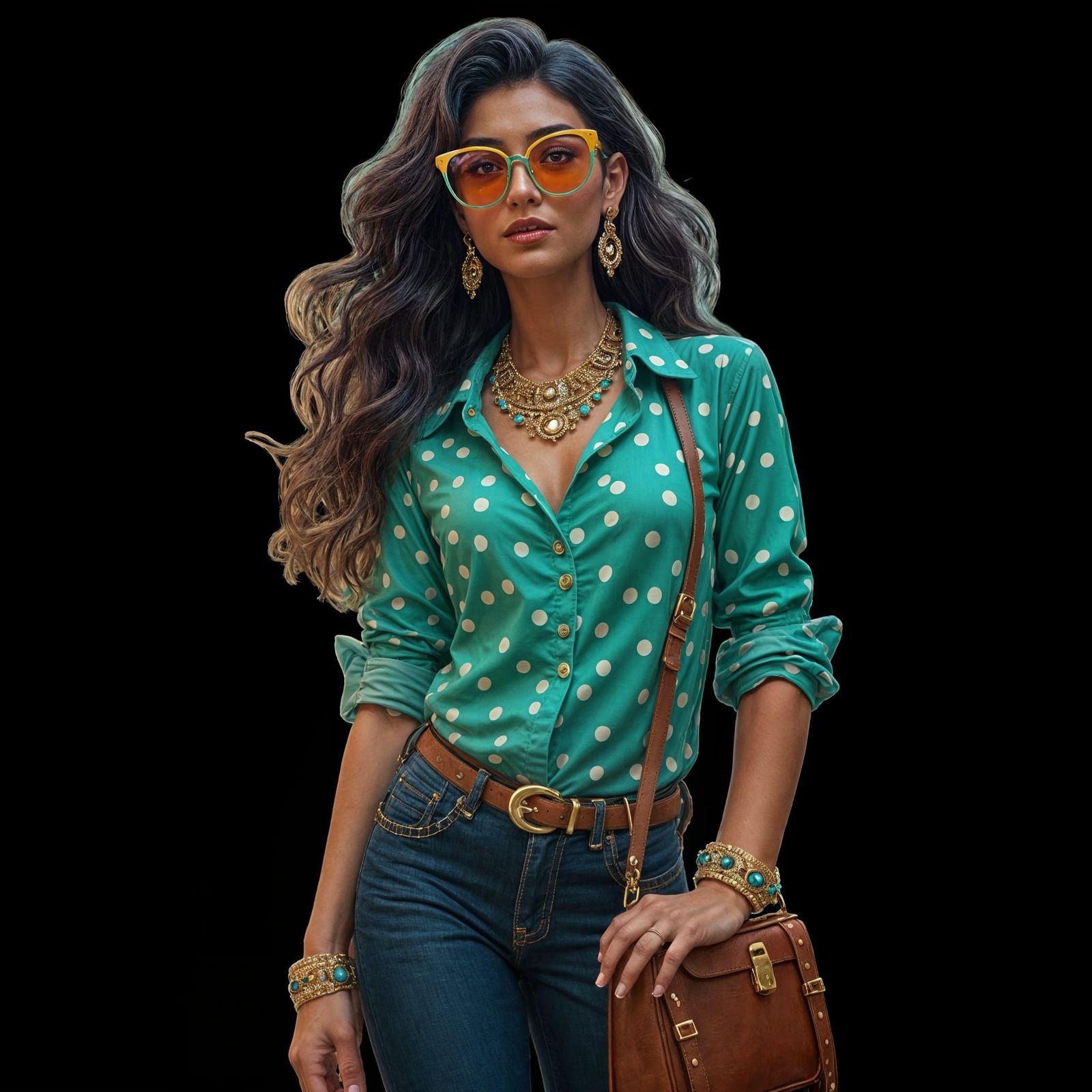 Playful Woman in Turquoise: Detailed Digital Painting