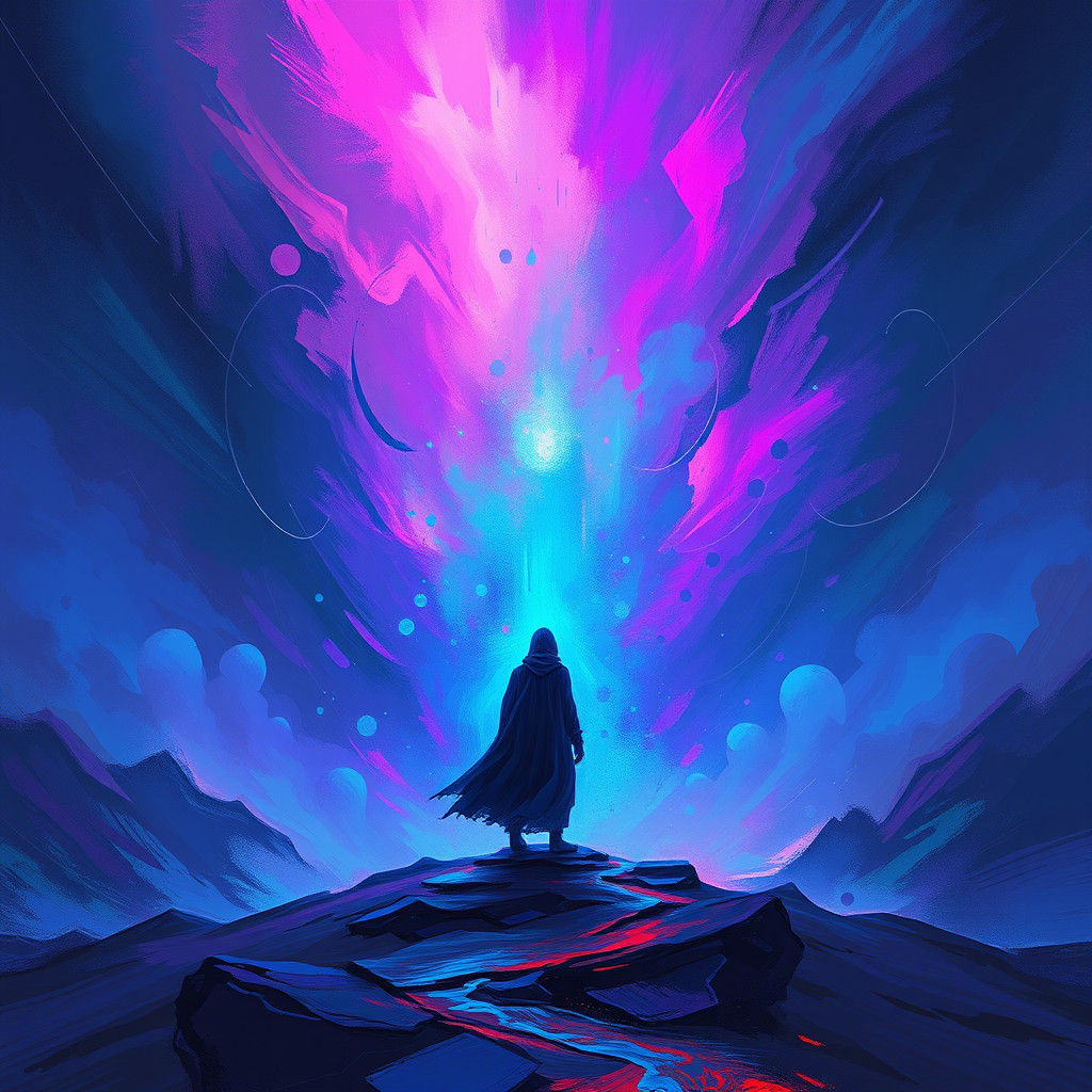 Mysterious Figure Manipulates Reality in Electric Colors