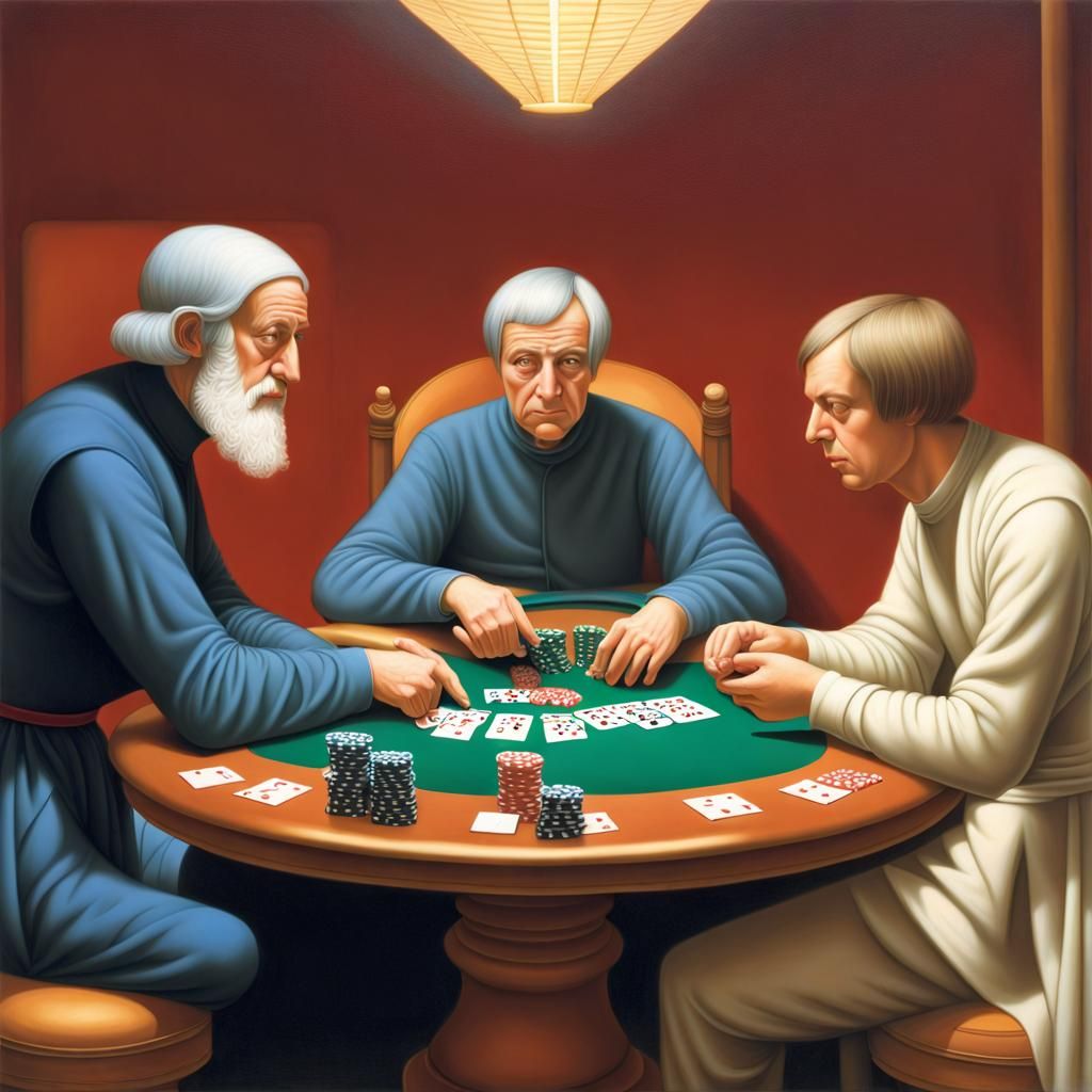 Philosophers Playing Poker in Hyperrealistic Style