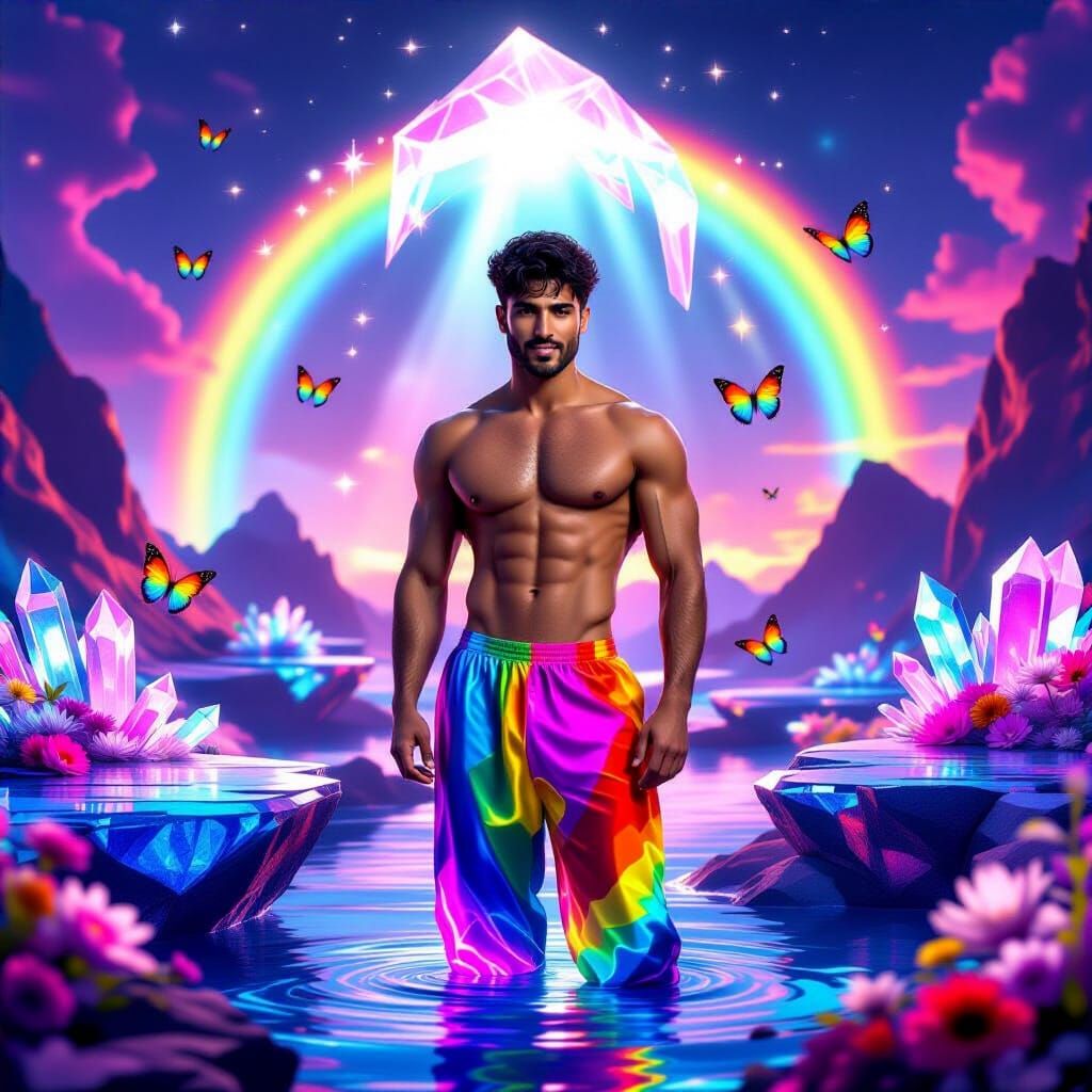 Pride Celebration in a Surreal Crystal Garden