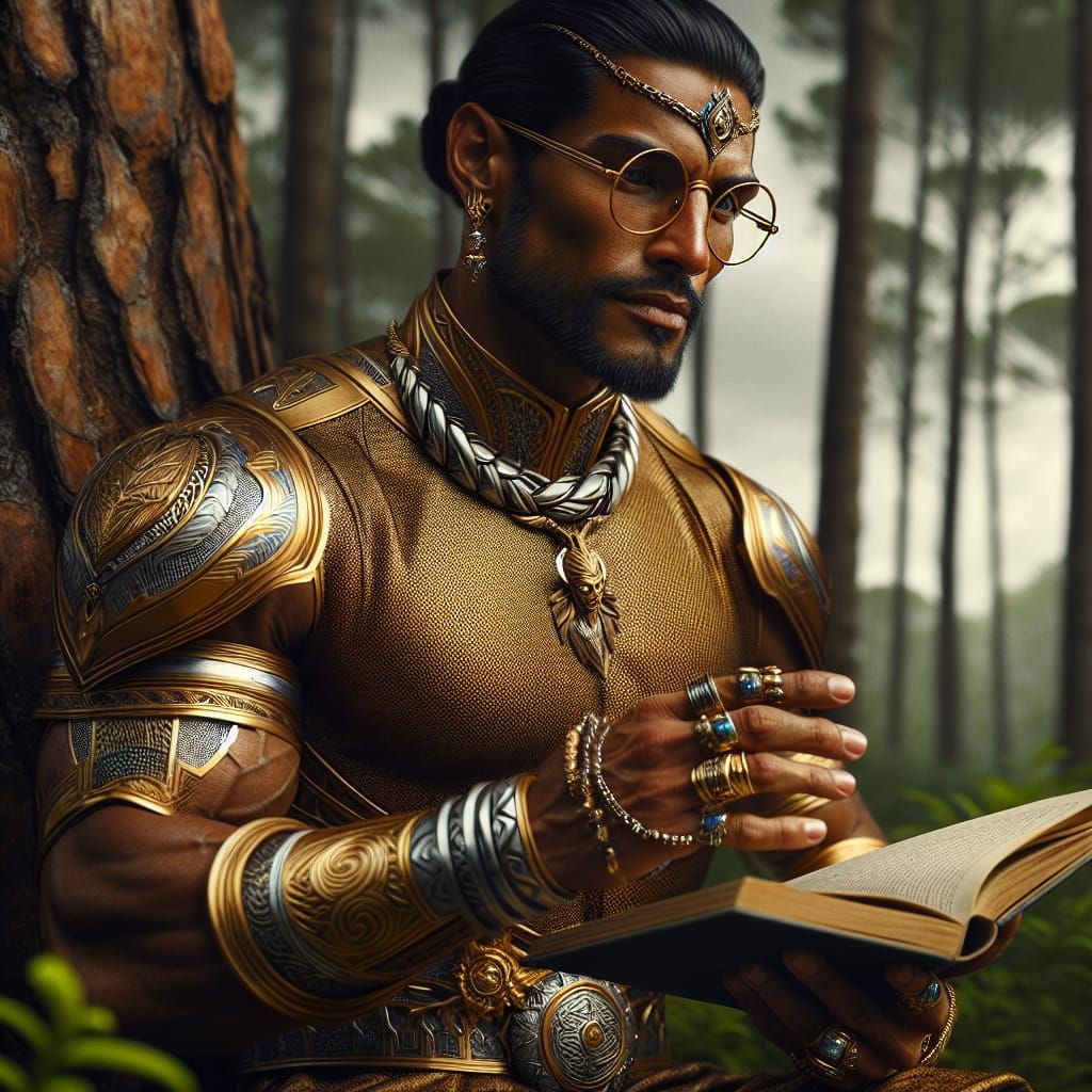 Latina Warrior Reading a Novel in Forest