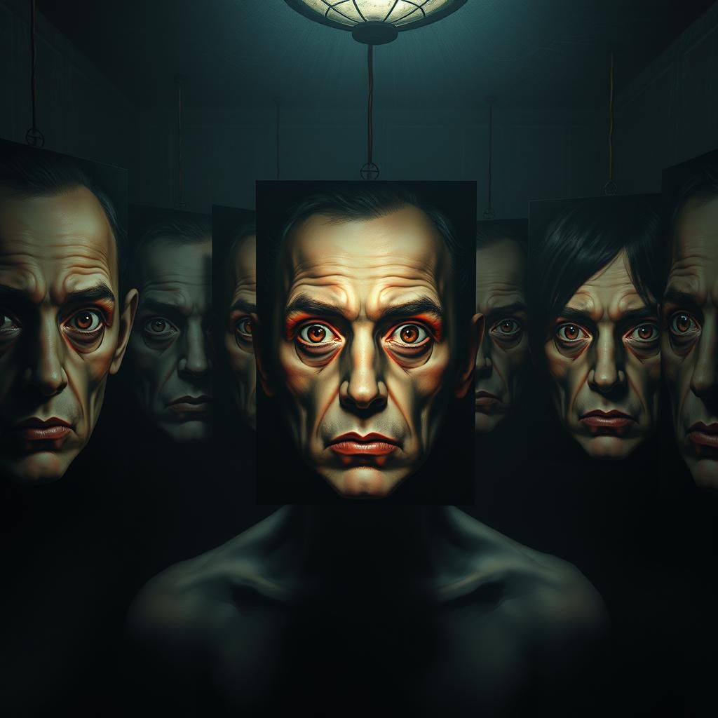 Distorted Faces in Gothic Room with Flickering Candlelight