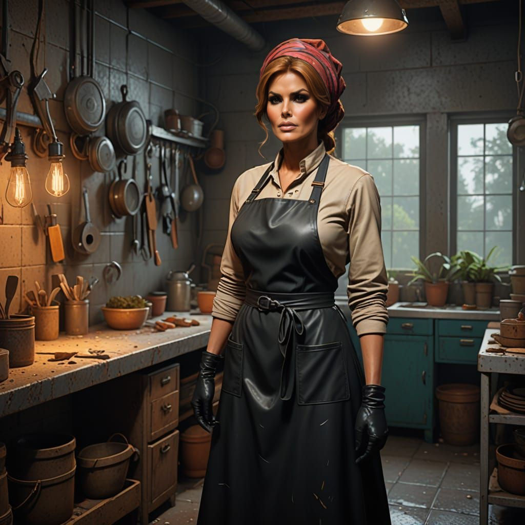 Tired Charwoman in a Utility Room