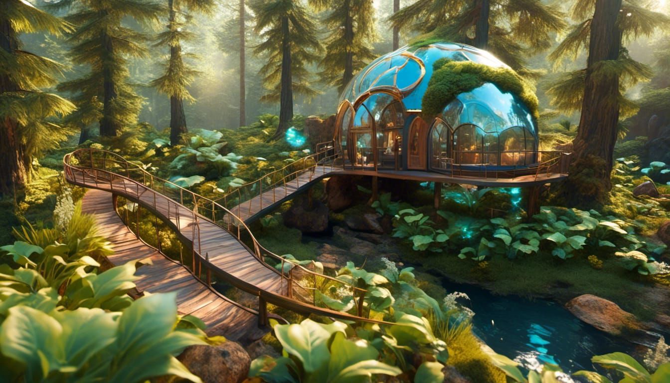 Pugs in Glowing Mushroom Forest with Treehouse